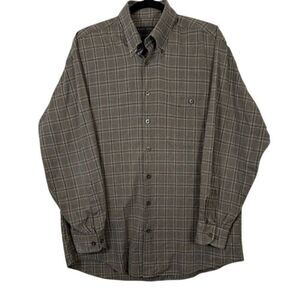 Scott Barber Brushed Cotton Button Shirt Gray Black Windowpane Plaid Size Large